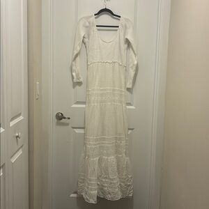 Free People Earth Angel white maxi dress lace large/ xl long sleeve